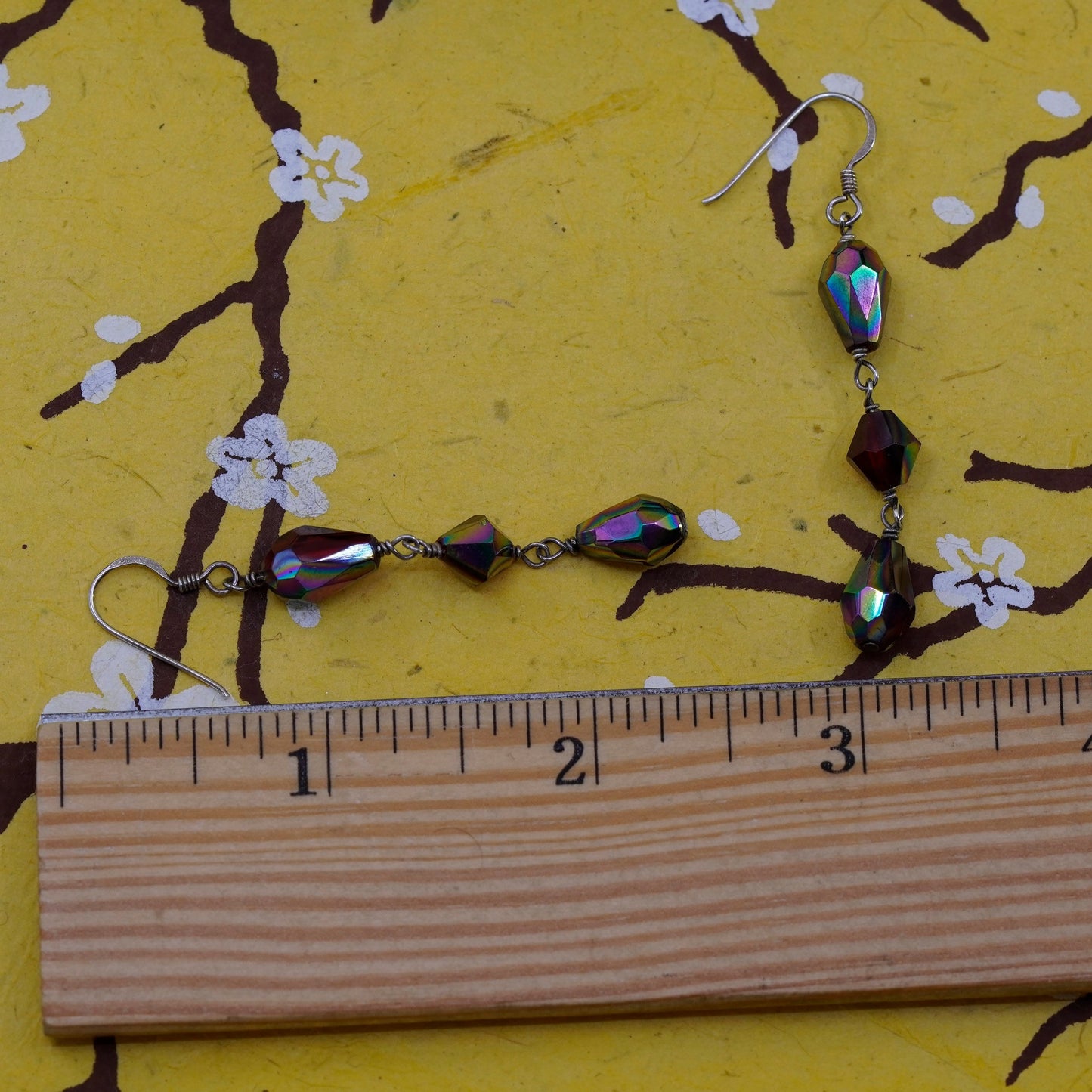 Vintage Sterling 925 silver handmade dangles with red crystal beads