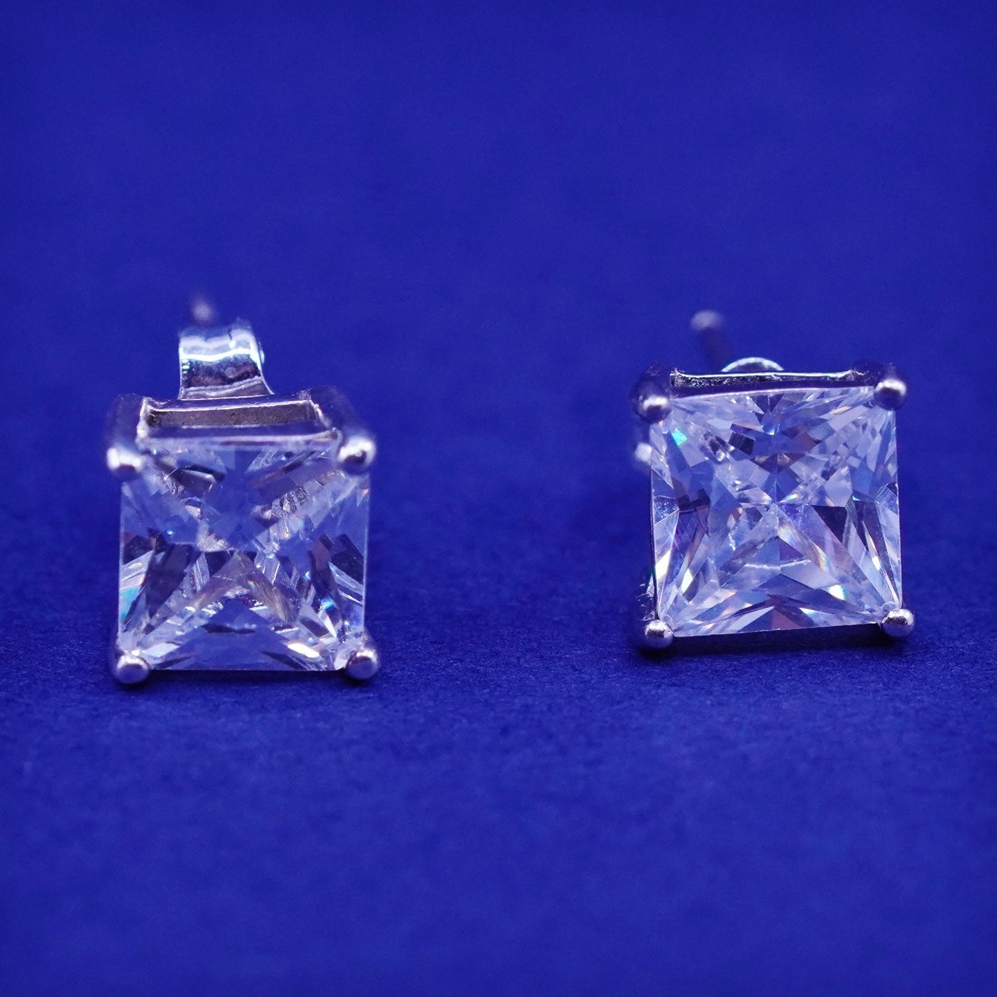 6mm, Sterling 925 silver handmade square earrings with cz studs