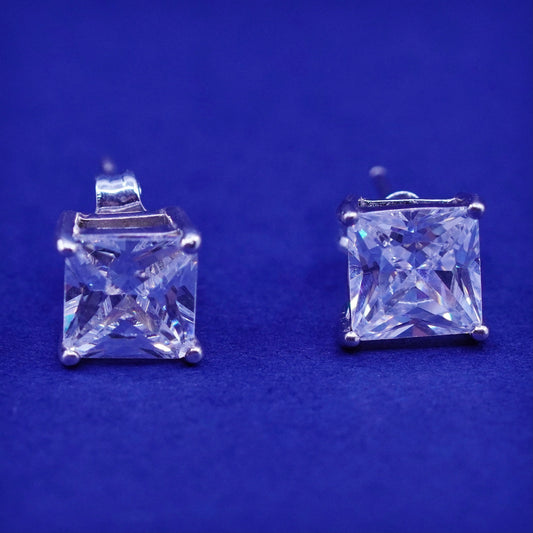 6mm, Sterling 925 silver handmade square earrings with cz studs