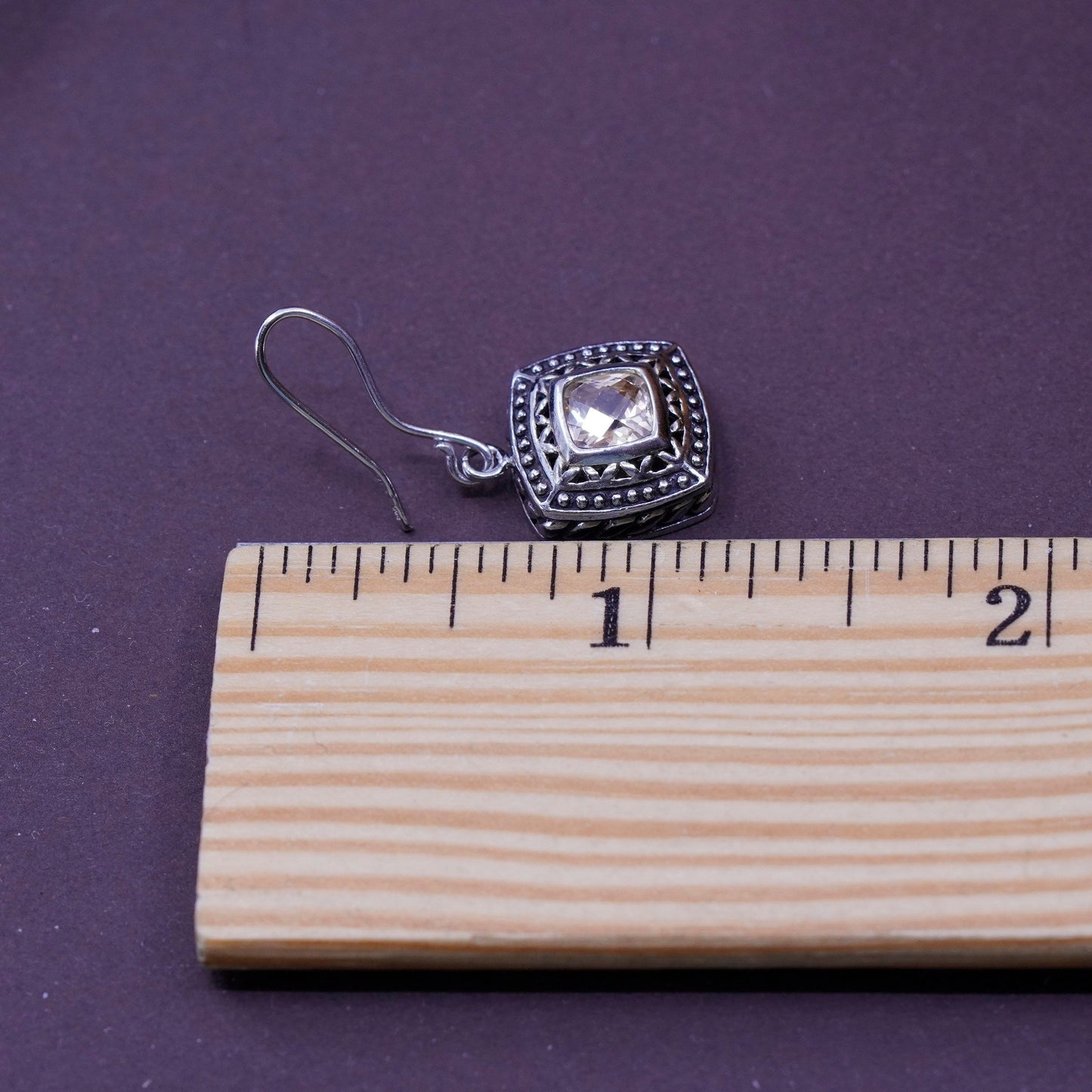 Vintage Sterling 925 silver earrings with citrine crystal and cable around