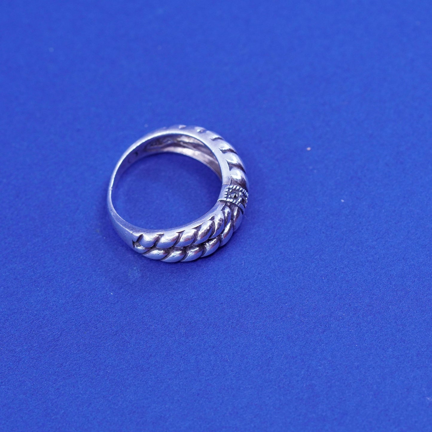 Size 8.25, Judith Jack sterling silver ring, 925 entwined band with Marcasite