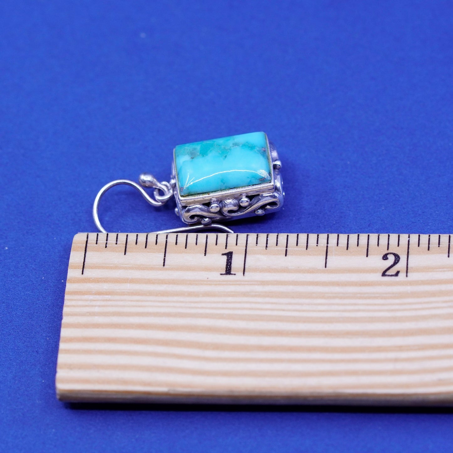 Vintage Sterling 925 silver handmade filigree bali earrings with turquoise