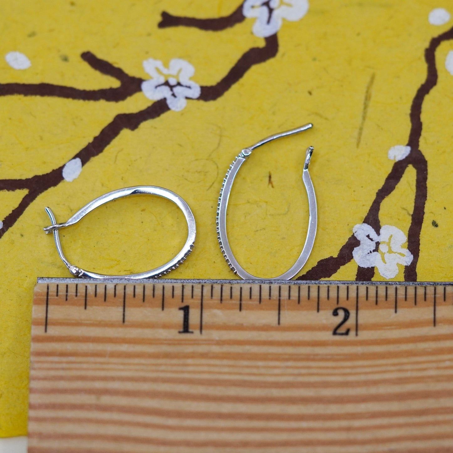 0.75”, vintage Sterling silver hoop earrings, 925 huggie with cluster diamonds