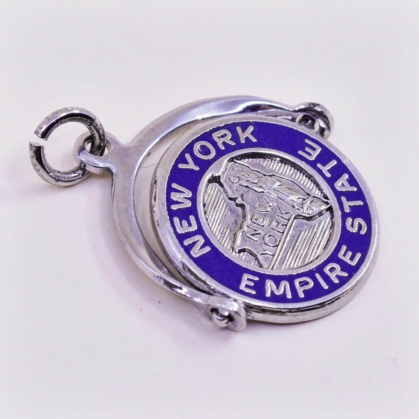 vtg Sterling 925 silver handmade pendant New York Empire State spinner charm