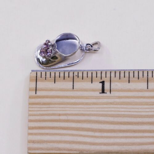 Vtg Beau Sterling Silver Handmade Pendant, 925 silver Shoe W/ Pink Heart Cz