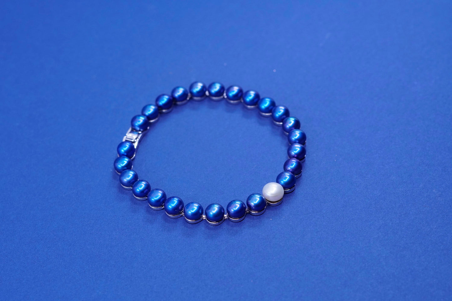 8”, sterling 925 silver handmade tennis bracelet, genuine blue freshwater pearl