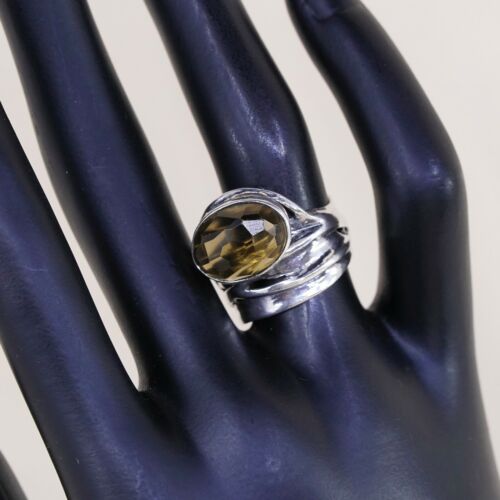 Sz 6, Vtg Sterling Silver Handmade Ring, 925 Silver Wrinklly Band W Smoky topaz