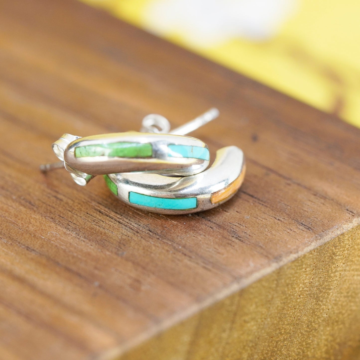 0.5”, Native American Sterling silver earrings, 925 huggie studs with turquoise