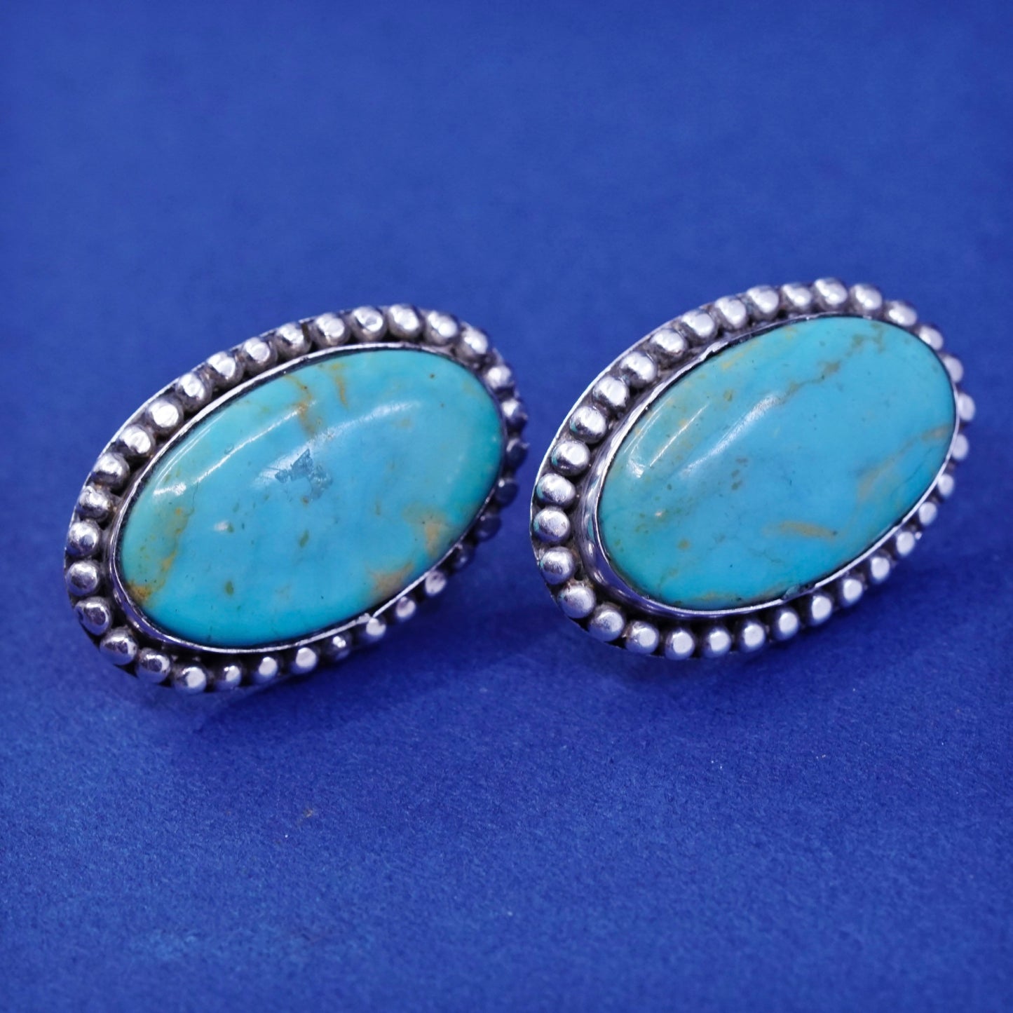 sterling silver handmade earrings, 925 oval studs with turquoise and beads
