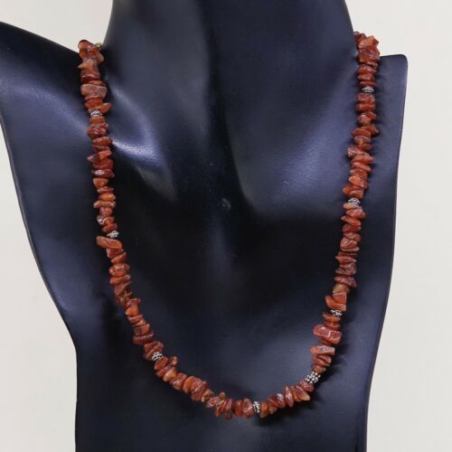 18" Vtg Sterling 925 silver handmade necklace W/ Nugget Carnelian Beads