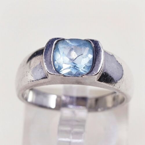 Sz 7.5, Sterling Silver Engagement Ring, 925 Silver Ring W/ Birthstone Topaz