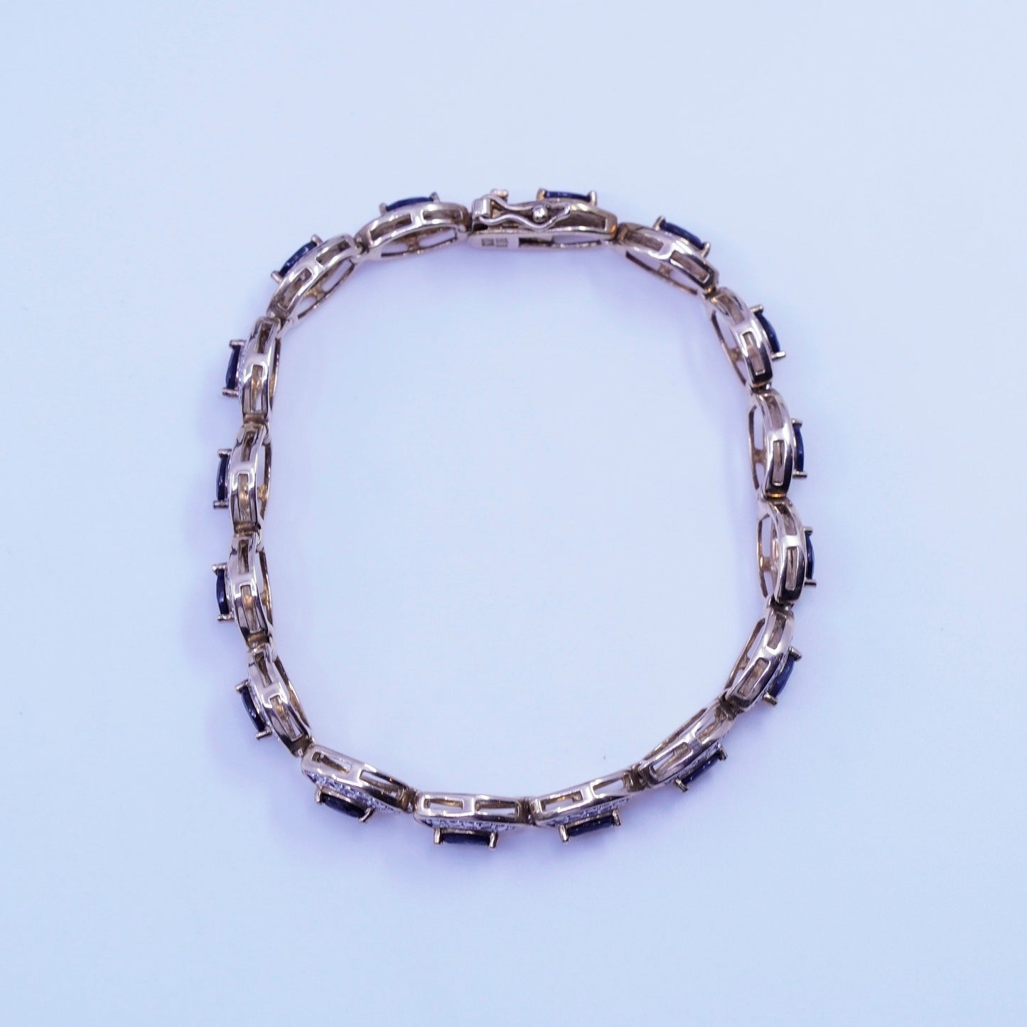 7”, vermeil gold Sterling 925 silver tennis bracelet chain sapphire diamond
