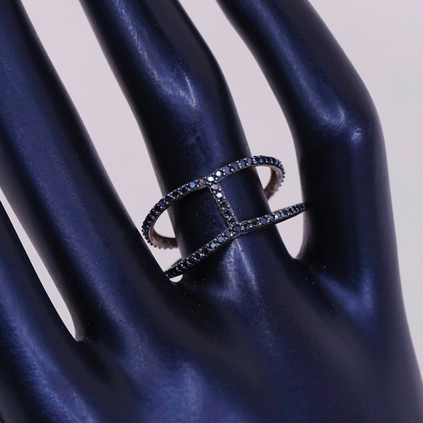 sz 8.25, KTR vermeil gold Sterling silver engagement ring, 925 band w/ sapphire
