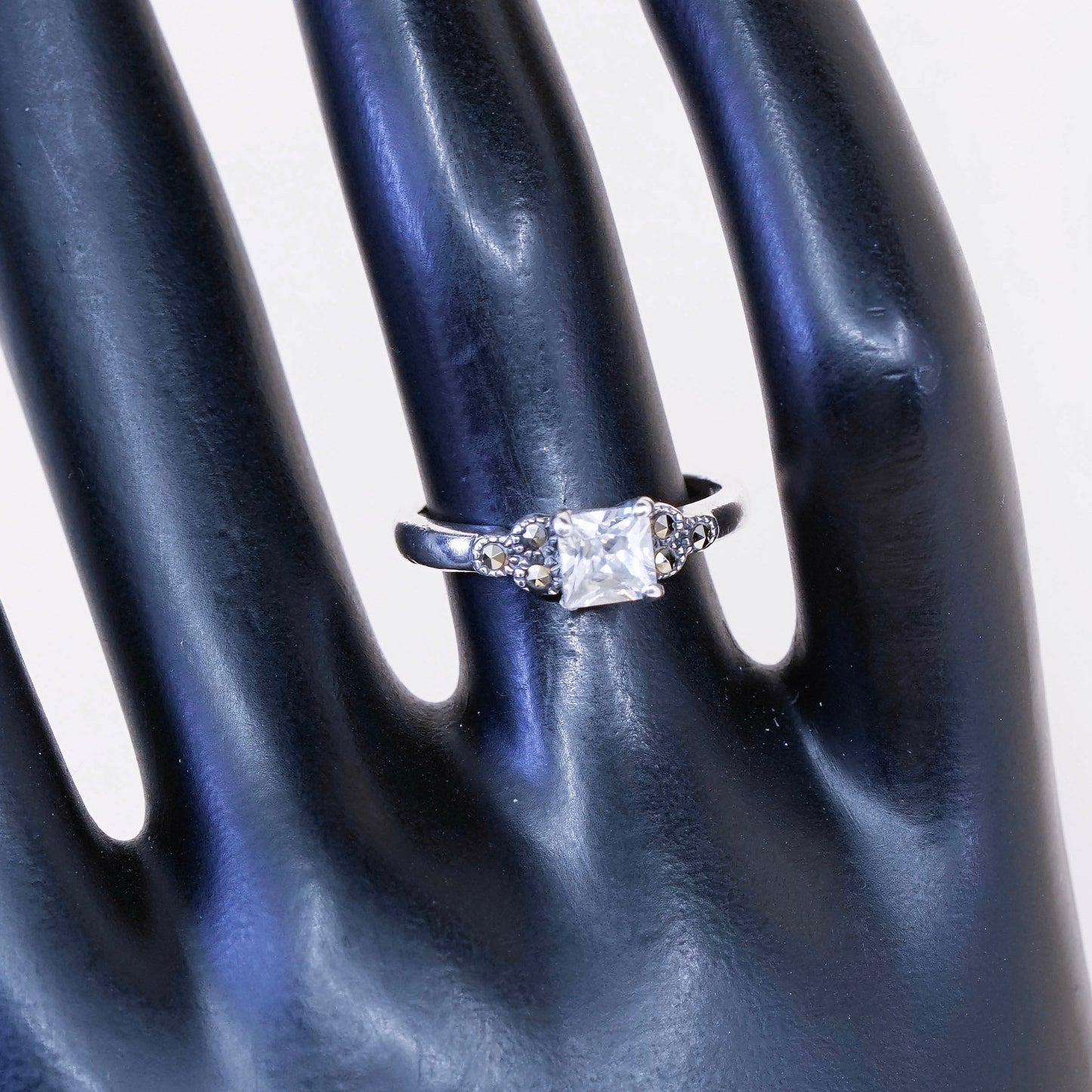 Size 6, Sterling silver handmade ring, 925 with CZ and marcasite