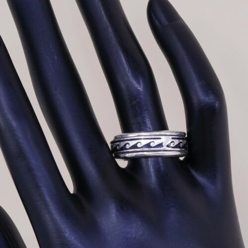 Sz 8.5, Vtg Sterling Silver Handmade Ring, 925 Spinner Band W/ Wavy Pattern