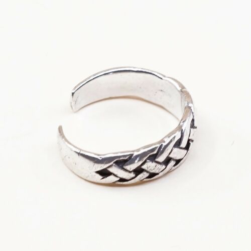 Size 2.75, Vtg Sterling Silver handmade open end Ring. 925 Band W/ Woven Texture