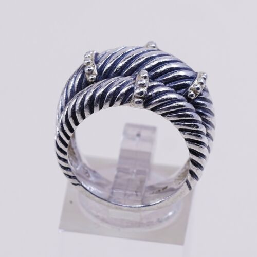 Sz 7.25, Vtg Sterling Silver Handmade Ring 925 Silver Cable Band N Beads Details