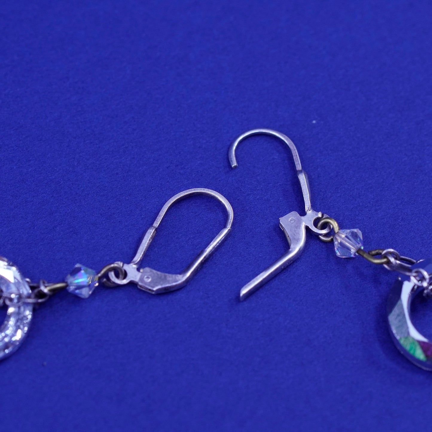Vintage Sterling 925 silver handmade earrings with circle crystal