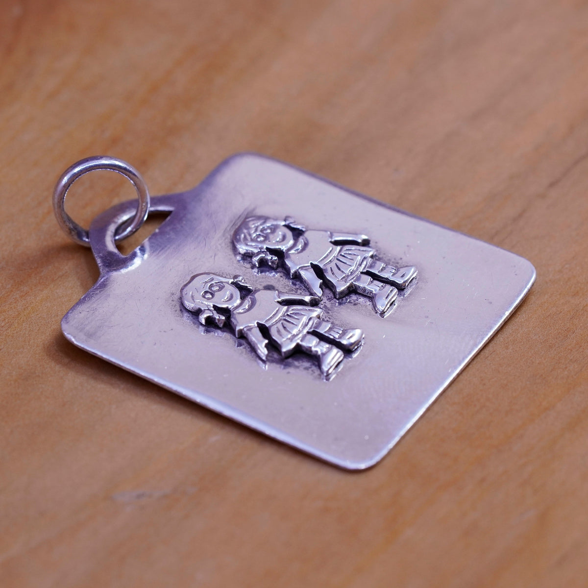Sterling silver handmade pendant, Mexico 925 girls holding hands, friendship