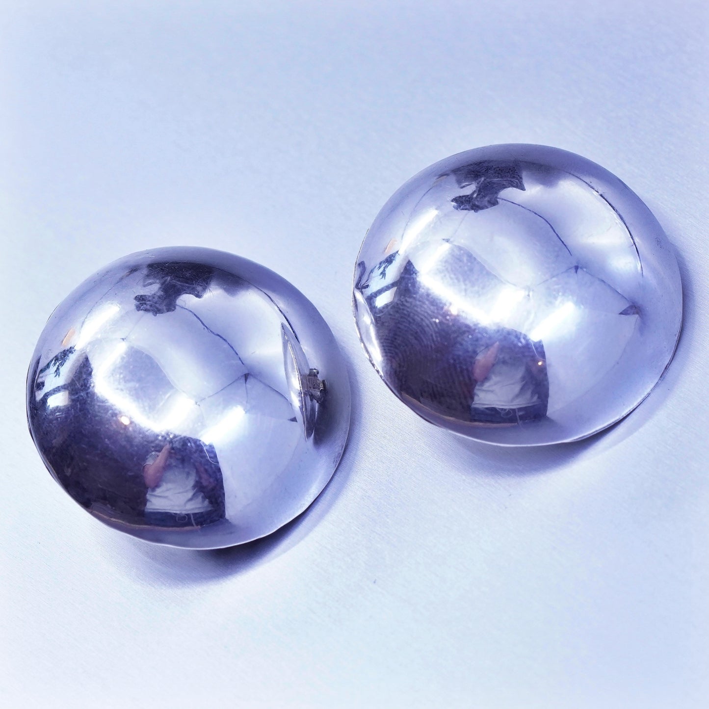 Vintage Sterling 925 silver handmade earrings, simple round circle clip on