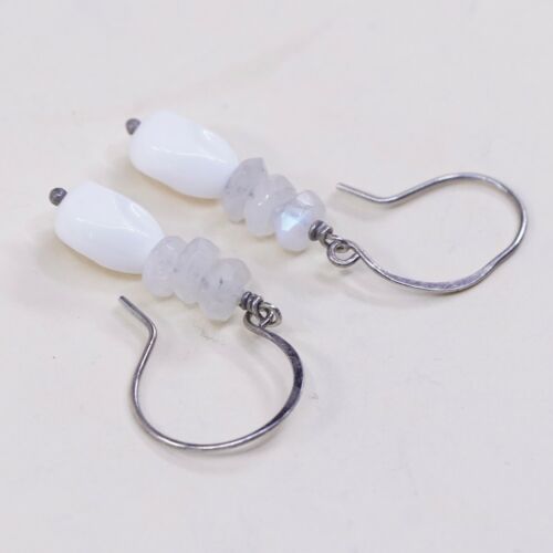 Vintage handmade Sterling 925 Silver Earrings With Moonstone Beads, Silver Teste