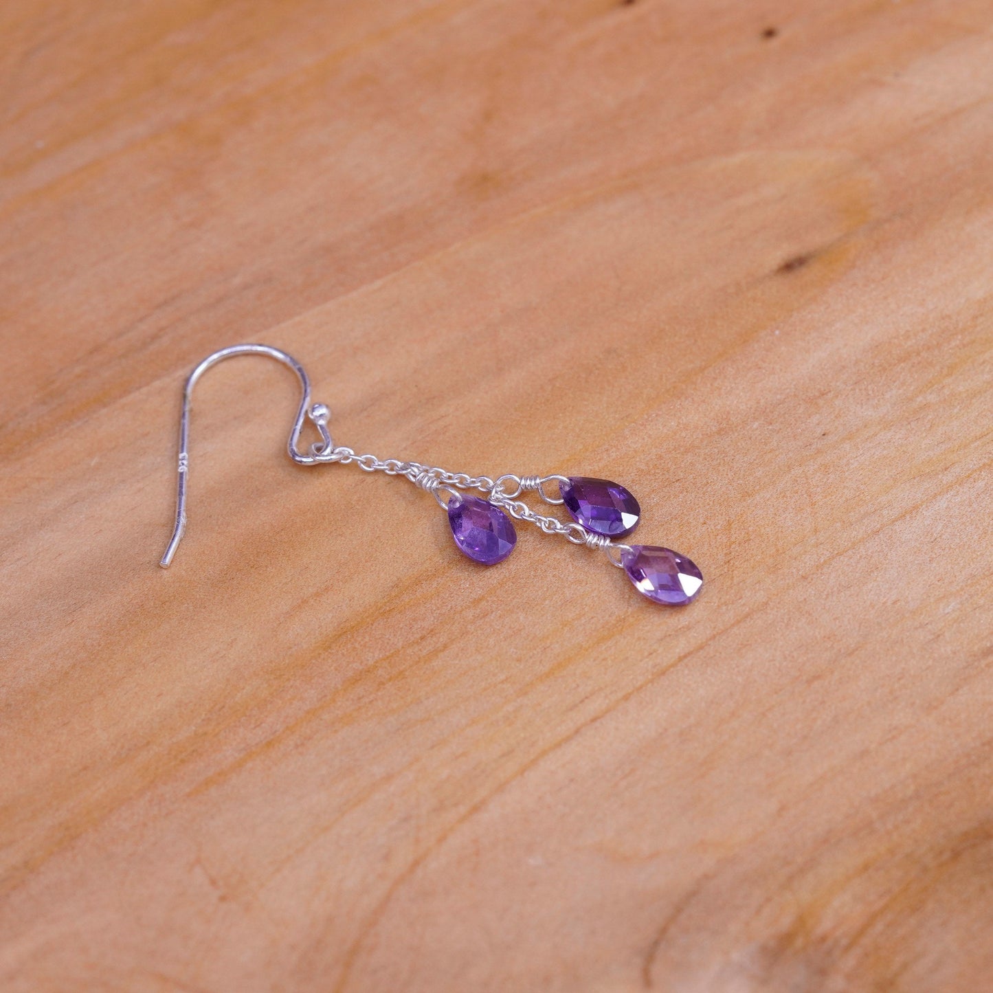 Vintage Sterling 925 silver handmade earrings with teardrop amethyst