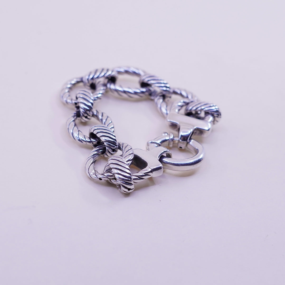 5.75”, Vintage puffy sterling silver bracelet, ribbed textured 925 circle chain