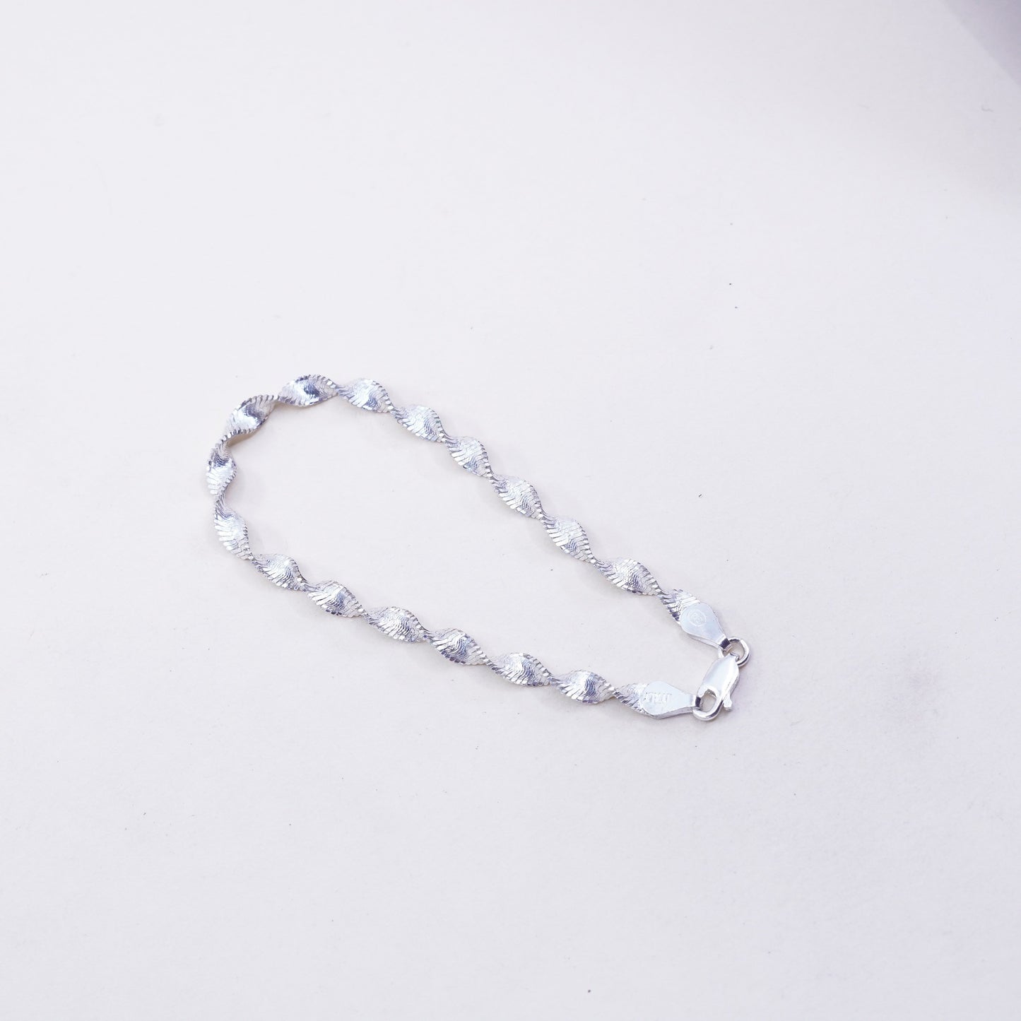 6.75”, 5mm, Vintage sterling silver bracelet, twisted curb link bracelet