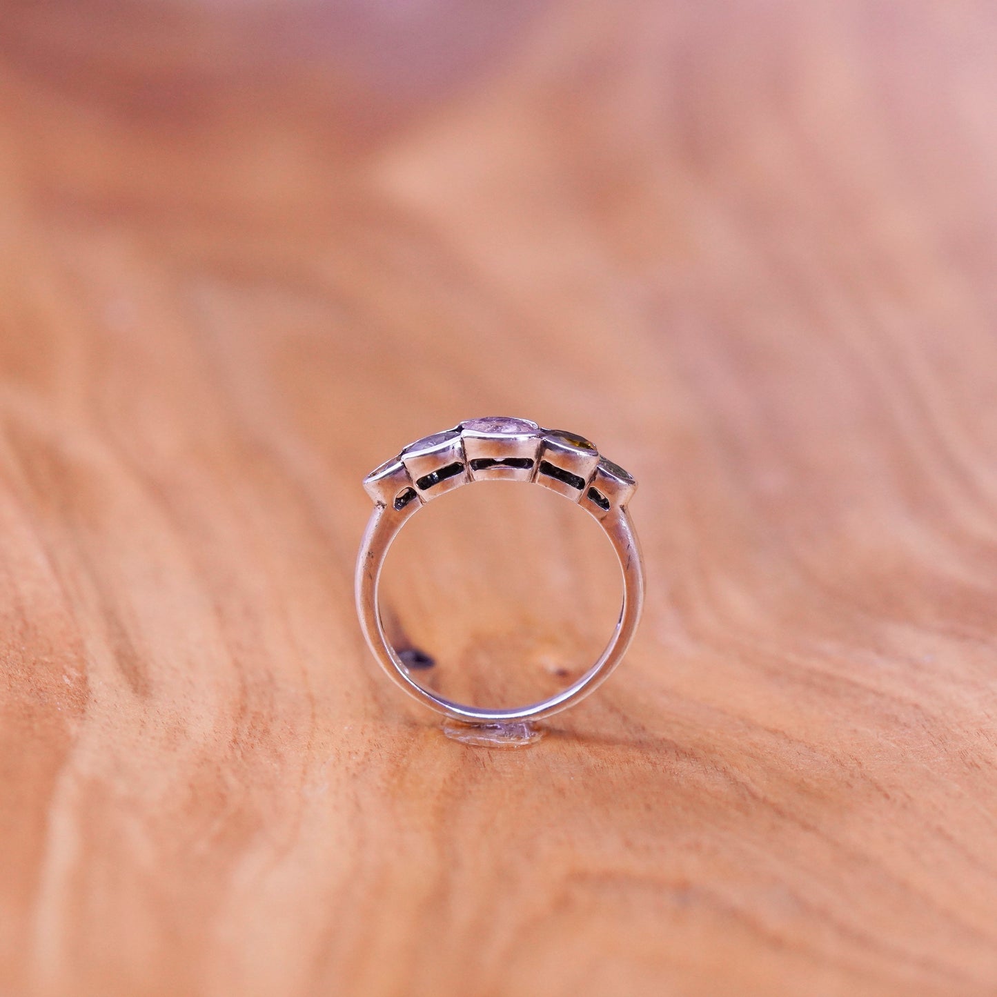 Size 6, vintage Sterling 925 silver handmade ring with pink cz citrine peridot