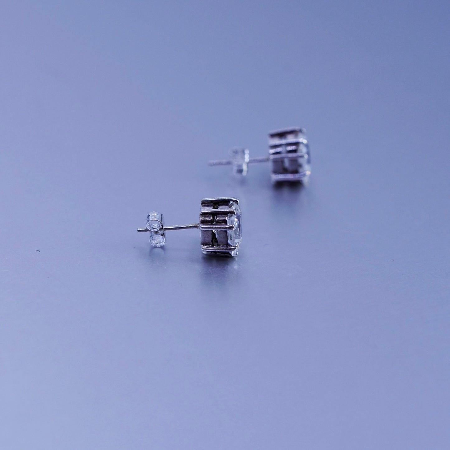 8mm, Vintage Sterling 925 silver earrings, studs with square cz inlay