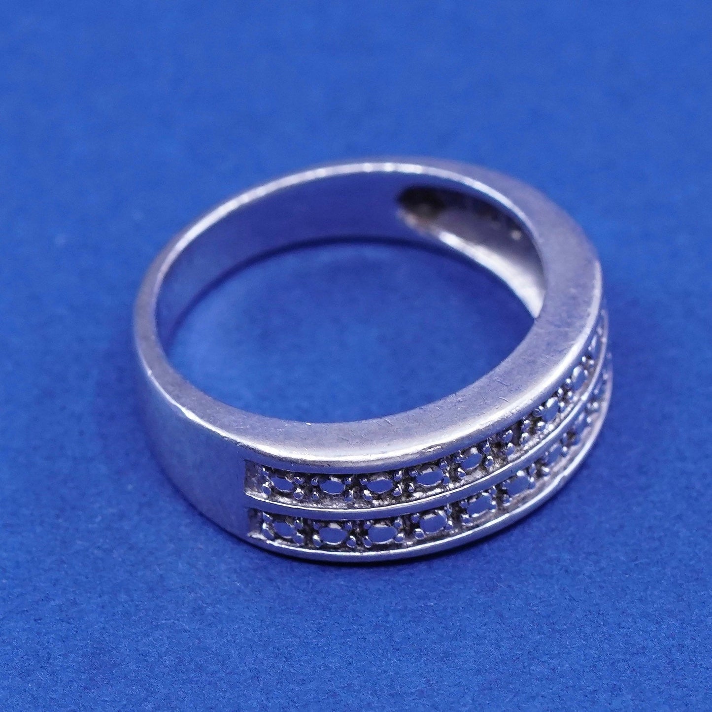 Size 6, vintage Sterling silver handmade ring, 925 band with diamond