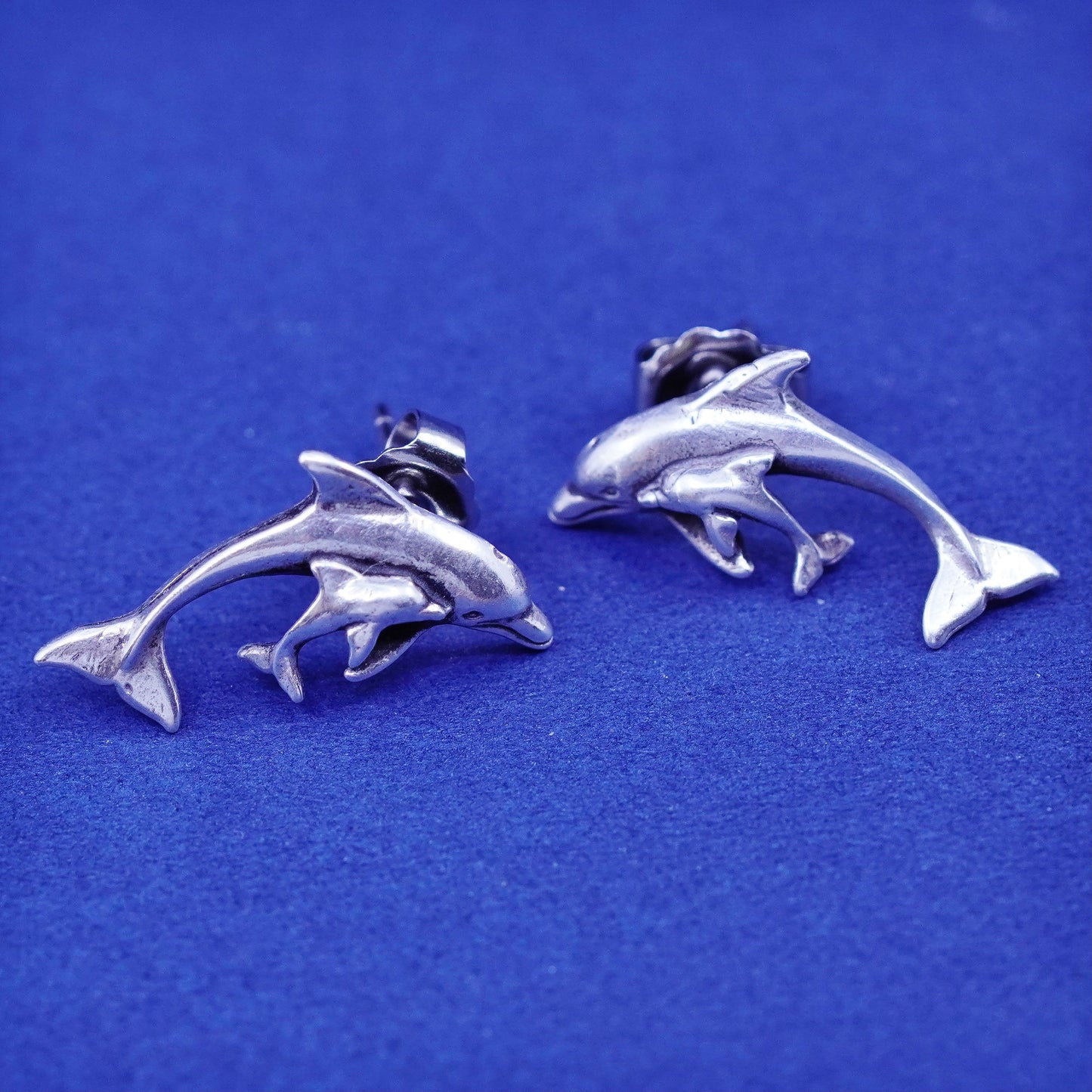 Sterling silver handmade earrings, 925 mother baby motherhood dolphin studs