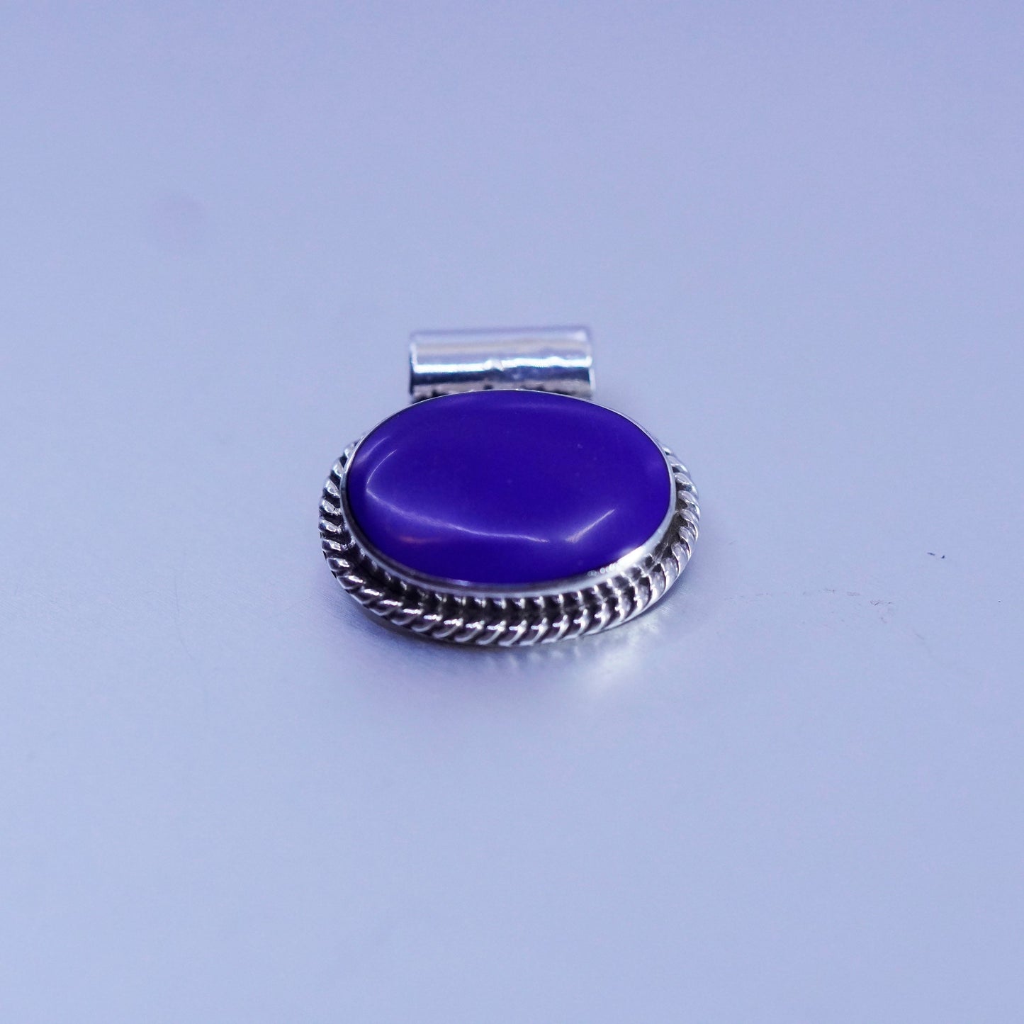 antique sterling 925 silver handmade pendant with blue onyx and cable