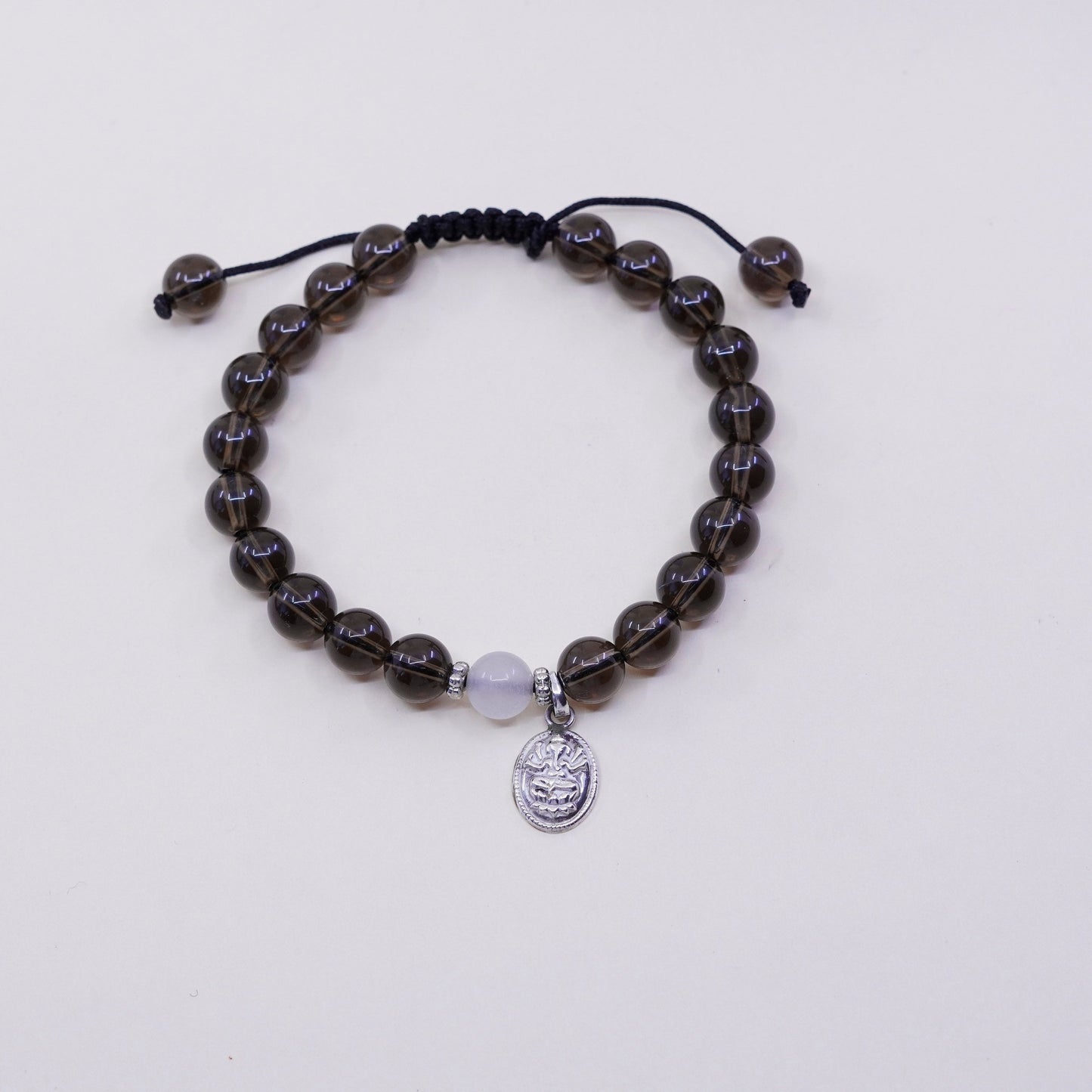 7”, vintage sterling 925 silver handmade bracelet with smoky topaz beads