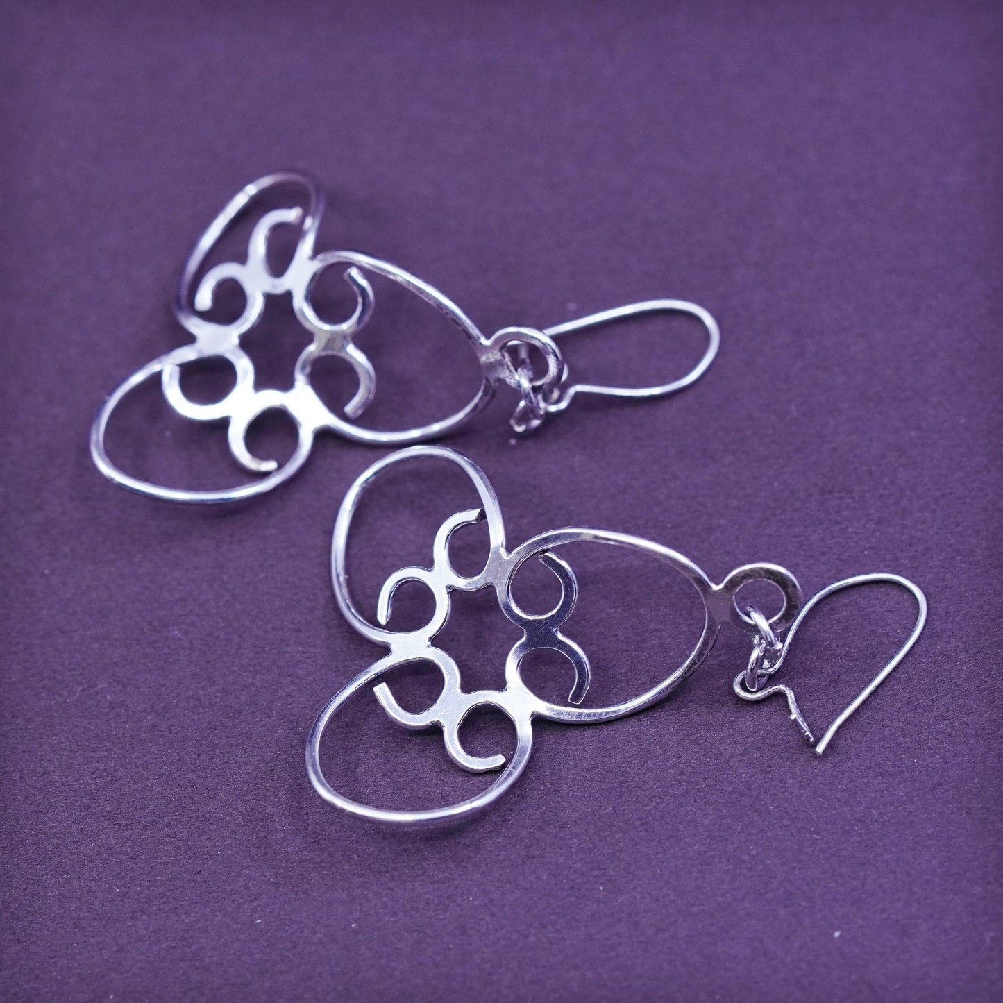 Vintage Sterling silver handmade earrings, twisted 925 filigree drops
