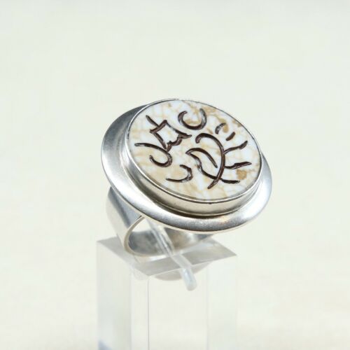 Sz 9.5, Vtg Sterling Silver Handmade Ring, 925 Silver Engagement Ring W/ agate