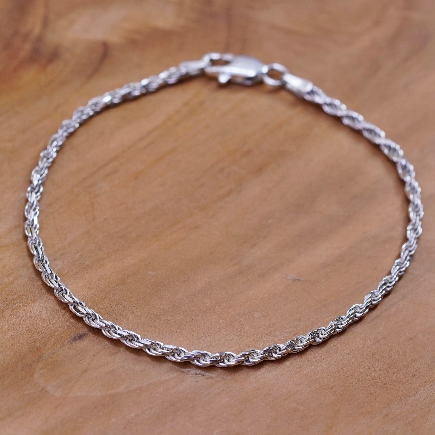 7.25”, vintage gold over Sterling silver rope bracelet, Italy 925 chain anklet