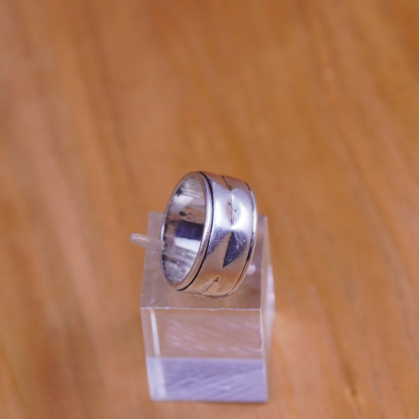 size 4.75, vintage designer Sterling silver handmade ring, 925 wide band