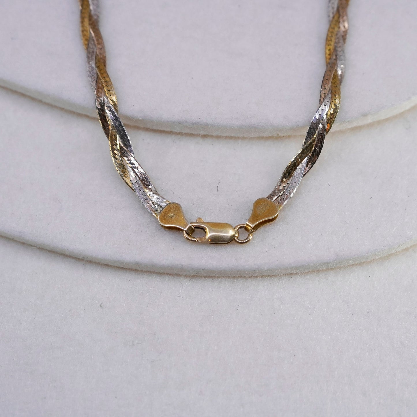 18” Italy vermeil gold Sterling 925 silver woven braided herringbone necklace