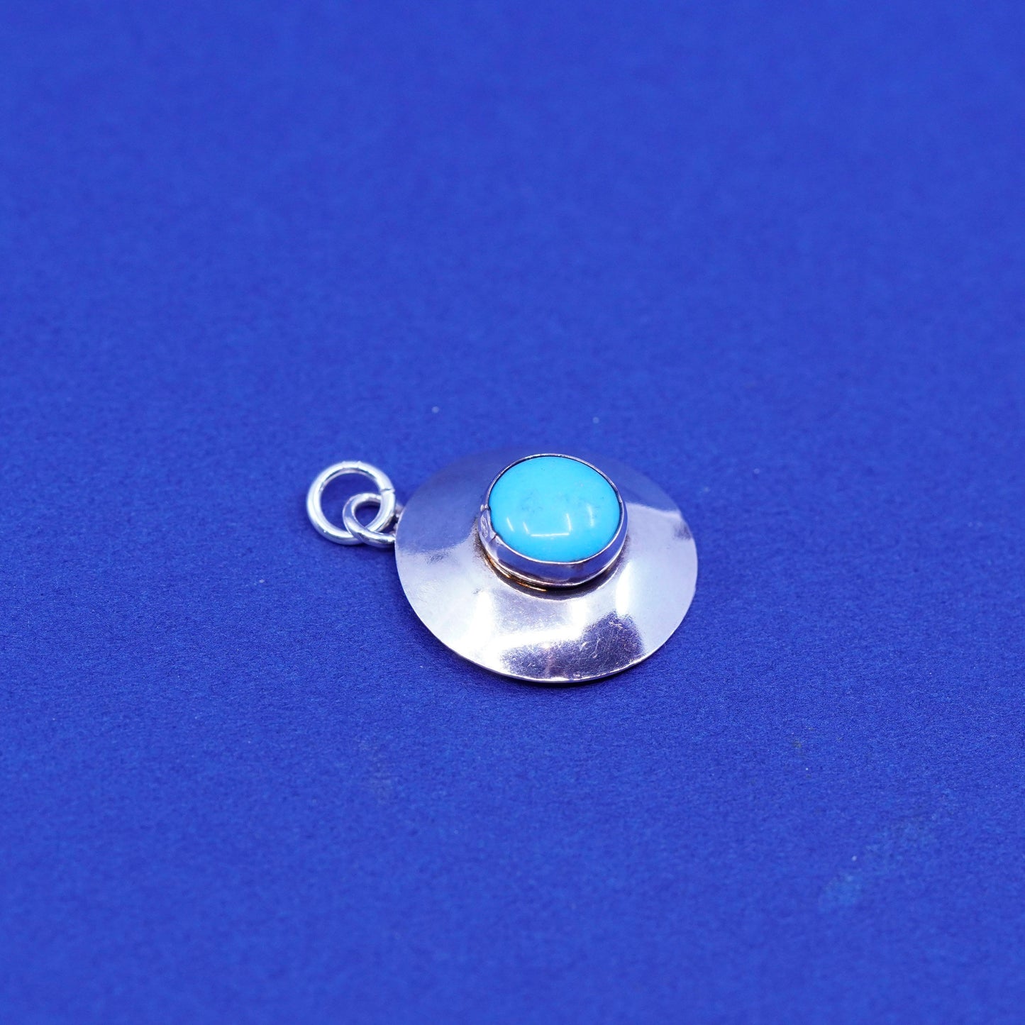 sterling Silver Handmade Pendant, Native American 925 circle charm turquoise