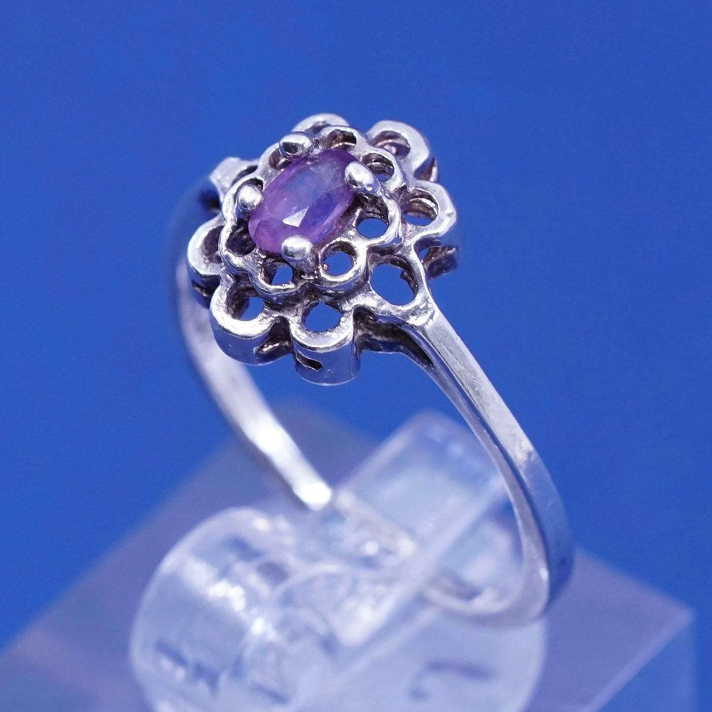 Size 7.5, Vintage Sterling silver handmade ring, 925 with amethyst,