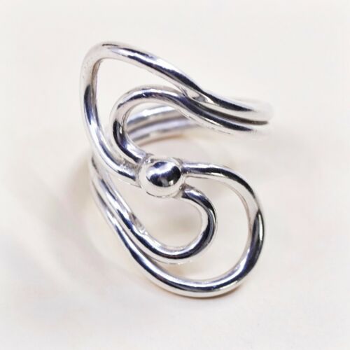 Sz 6, Vtg Sterling Silver Handmade Ring, 925 Silver Band W/ swirl N Bead