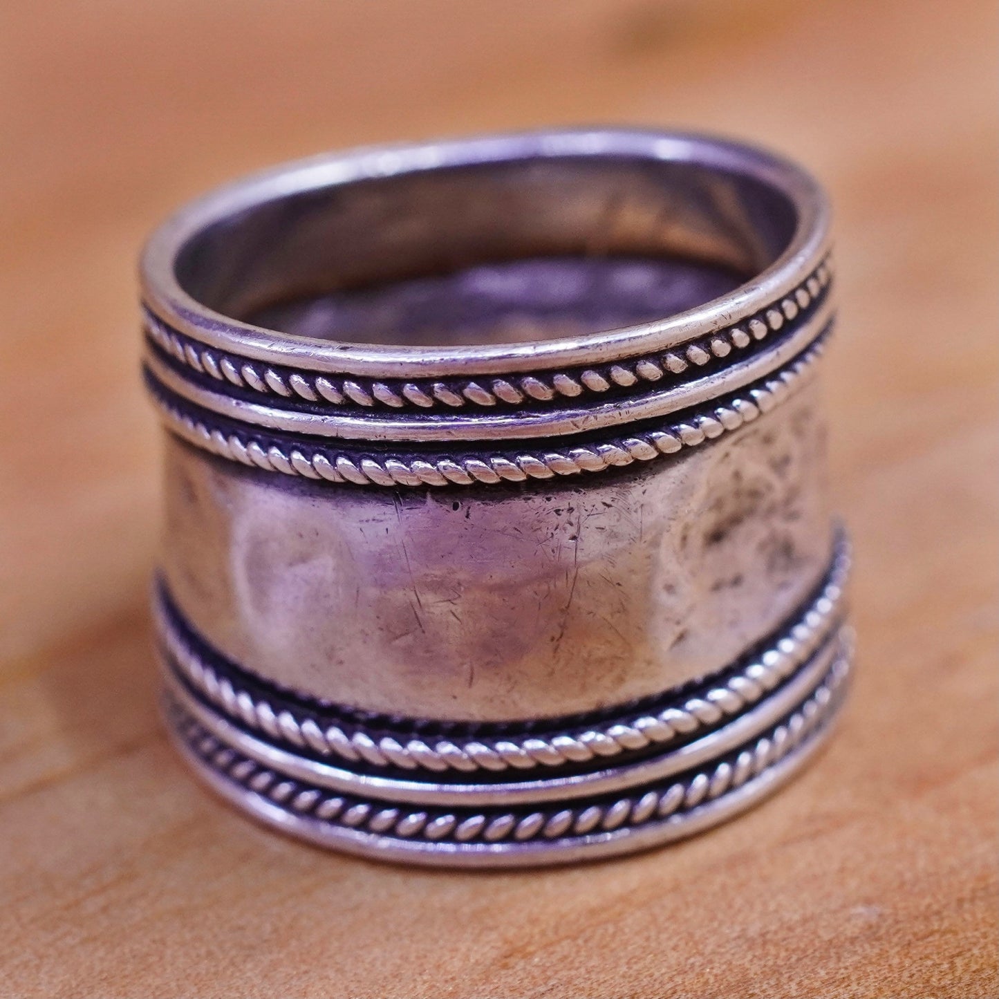 Size 4.5, vintage Sterling silver handmade ring, 925 cable wide band