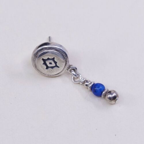 Vtg 925 Sterling Silver Handmade Earrings with Ancient Eye Embossed N Sodalite