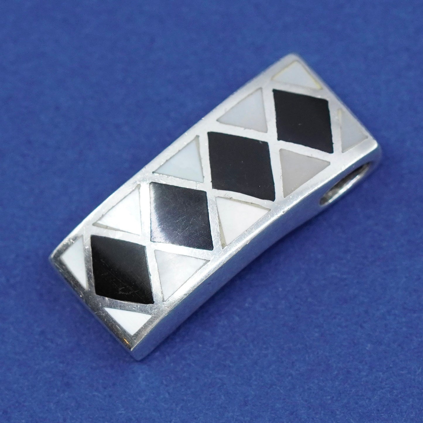 Vintage Sterling 925 silver handmade pendant with onyx mother of pearl Inlay