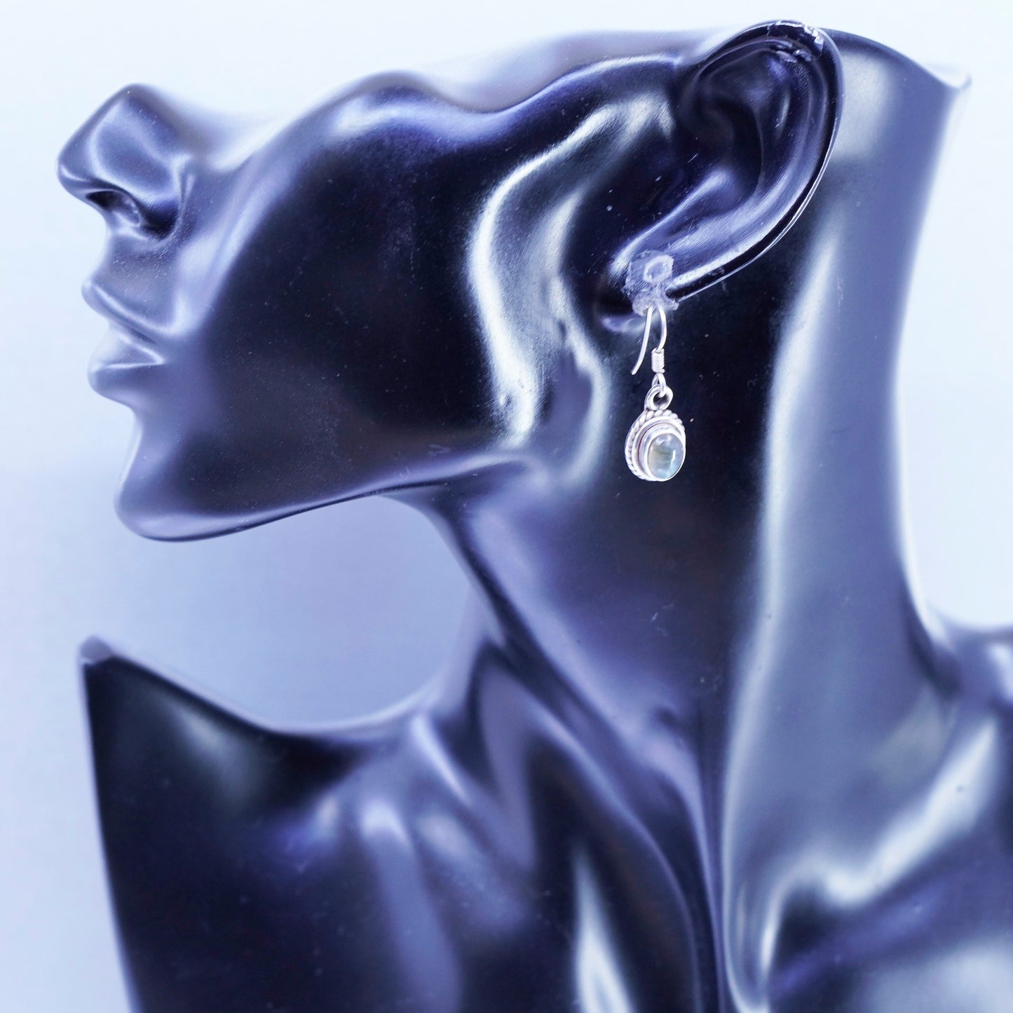 Vintage Sterling 925 silver handmade earrings with labradorite and cable around