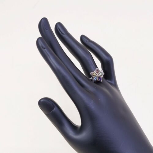 Sz 7.25, Sterling Silver handmade Ring, 925 Star W/ Crystal n 14K Gold Accent