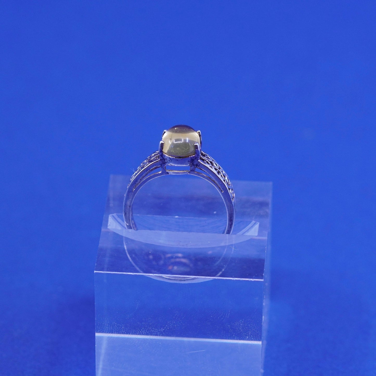 Size 7.25, vintage sterling 925 silver handmade filigree ring w/ yellow citrine