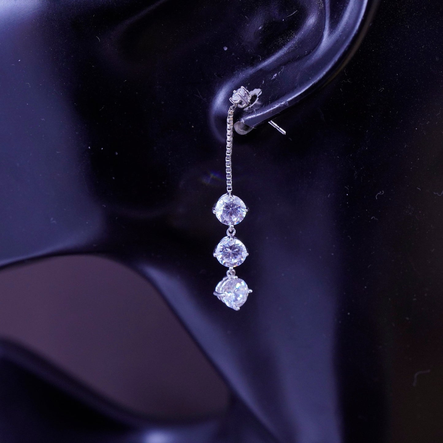 Vintage Sterling 925 silver handmade earrings with round cut CZ