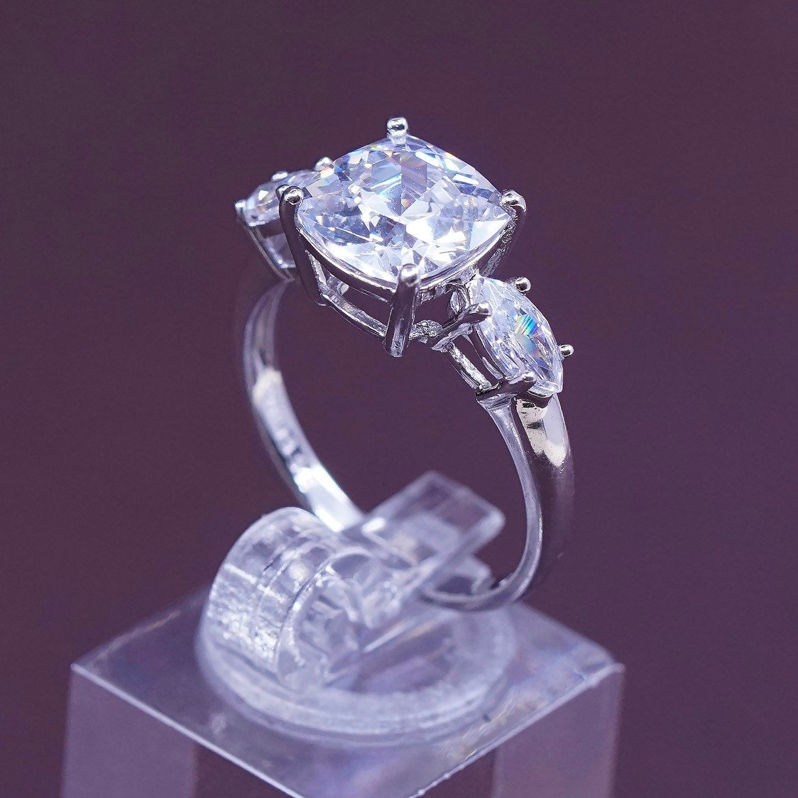 sz 8, vtg Sterling silver engagement ring, 925 with cz, stamped 925 Cz